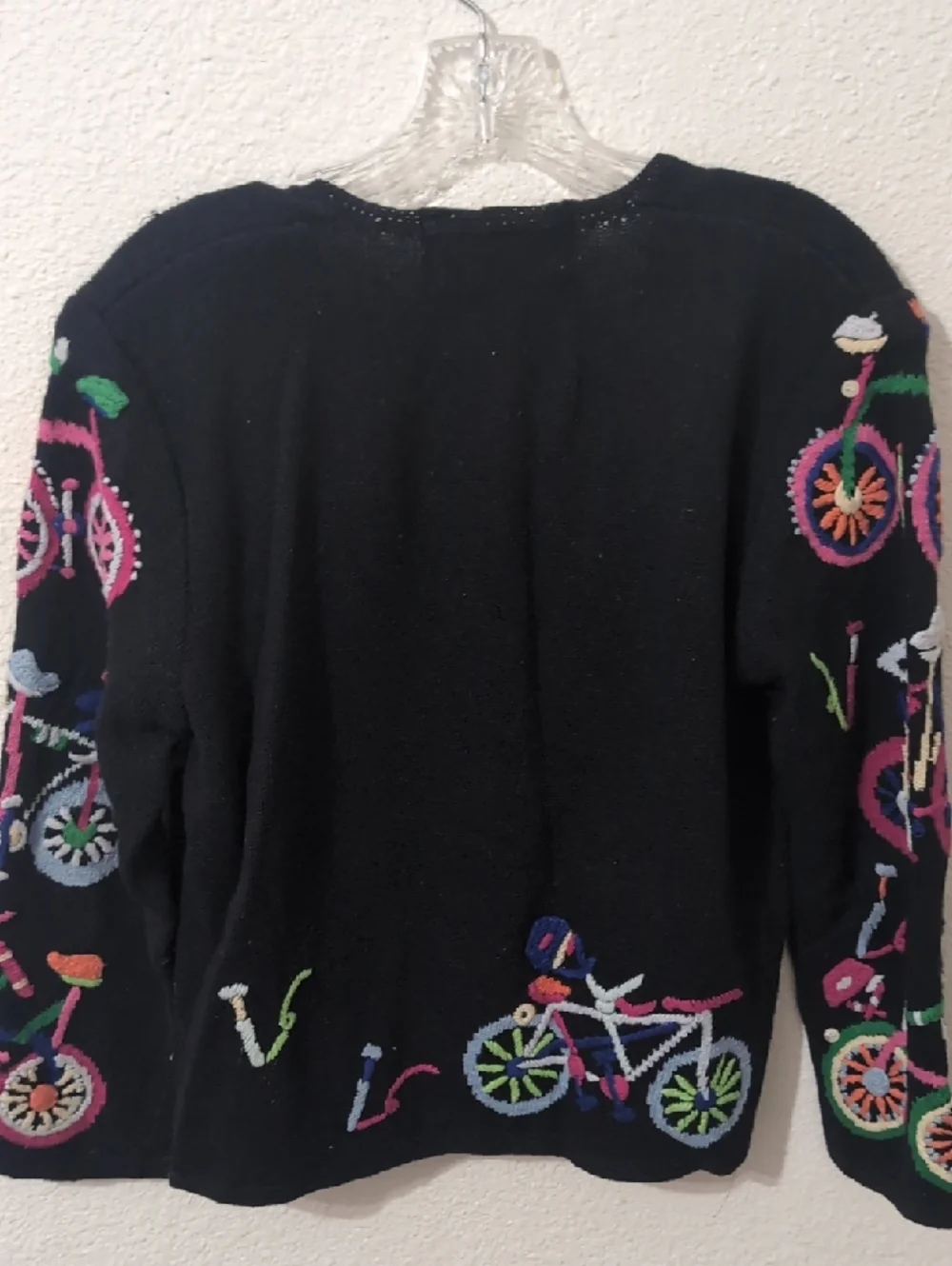Vintage Bicycle Cardigan Embroidered 90s Novelty Sweater Black Colorful Size S - Picture 5 of 5